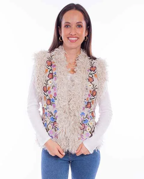 Women's Jackets with Urban Streetwear Design-Women's Leather Jacket Suede Collection: Scully Embroidered Faux Fur Vest Women's Jackets with Urban Streetwear Design-Women's Leather Jacket Suede Collection: Scully Embroidered Faux Fur Vest