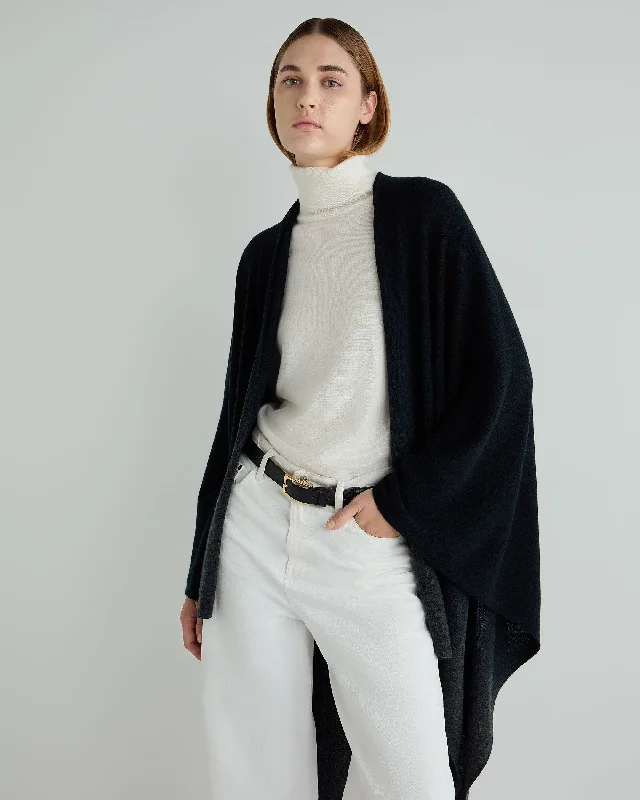 Women's Cloak with Faux Shearling Trim-Women's Lily Ombre Cashmere Cape Navy Blue