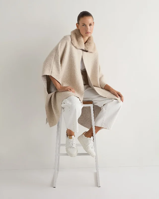Stylish Women's Hooded Cloak-Women's Rex Collar Cape Ecru White