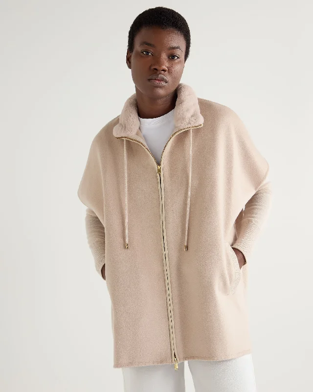 Women's Cozy Cloak-Women's Emery Woven Mix Cashmere Cape Ecru White
