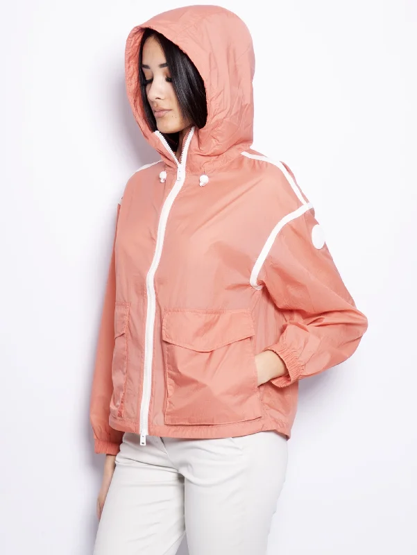 Stylish Women's Down Coat-Giacca in Nylon Crinkle Super Leggero Corallo