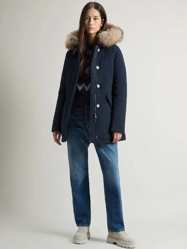 Women's Slim Fit Down Coat-Giaccone Luxury Parka con Pelliccia Blu