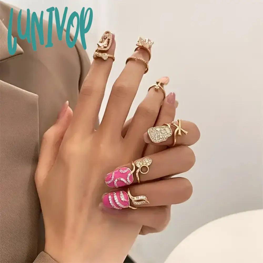 Simple Wedding Dresses with Soft Lace for a Feminine Touch -Lunivop 3/4/5PCS Trend Geometric Open Nail Ring Ins Niche Design Temperament Exquisite Manicure Nail Set Ring for Women Jewelry Wedding