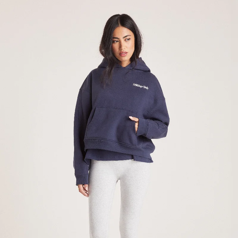 Women's Jackets for Warm Layering-Boxy Hoodie - Ink Blue