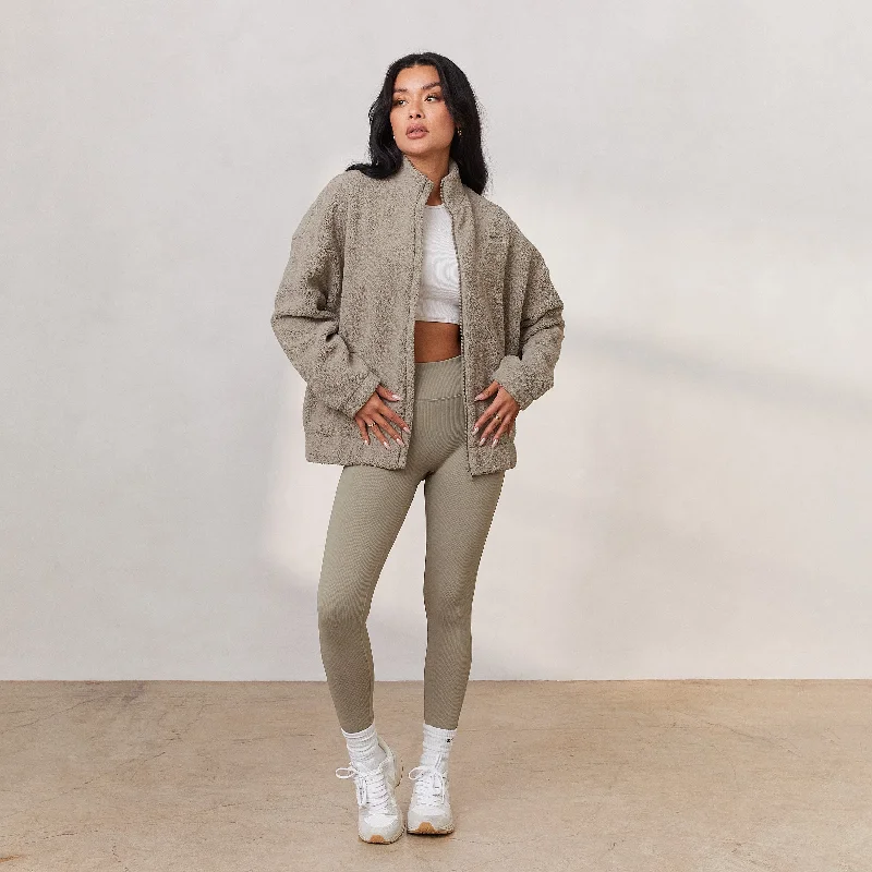 Women's Jackets for Winter Travel-Cozy Zip-Up Fleece Jacket - Oat
