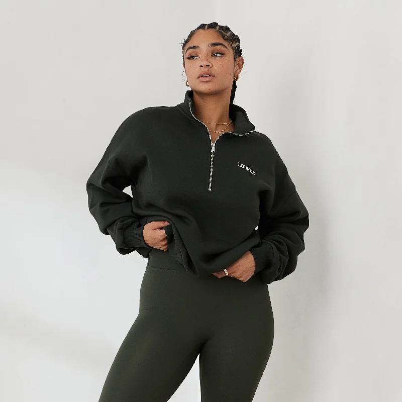 Women's Knit Sweater with Side Zipper -Essential Oversized Quarter Zip Sweater - Pine Green