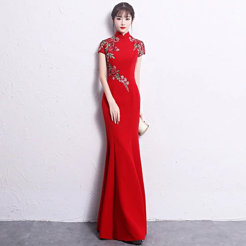 Cheongsam Dresses for Women -Floral Embroidery Cheongsam Top Mermaid Chinese Wedding Party Dress Cheongsam Dresses for Women -Floral Embroidery Cheongsam Top Mermaid Chinese Wedding Party Dress