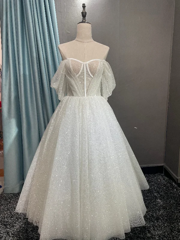 Luxe Lace Wedding Dresses with Long Train for Dramatic Effect -White Sparkly Prom Dresses Party dress Wedding Dress gh2608