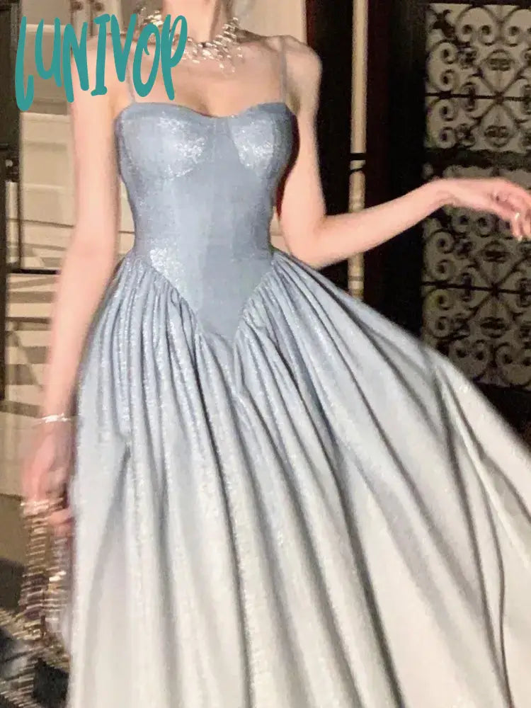 Wedding Dresses with Lace Bodice for Vintage Touch -Lunivop Elegant Party Short Dresses for Women New Summer Vintage Spaghetti Strap Casual Female Clothes Wedding Birthday Midi Dress