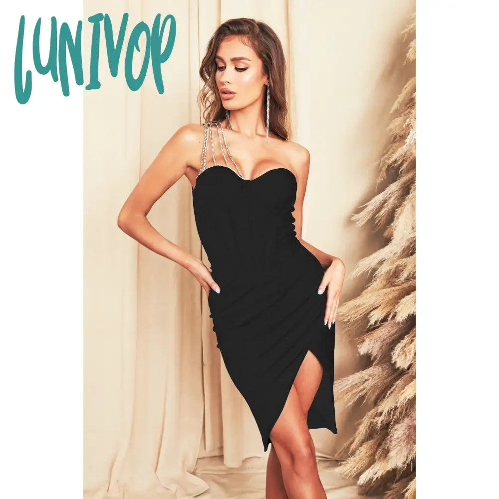 Minimalist Wedding Dresses with Clean Lines for Modern Brides -Lunivop Sexy Crystal Diamond Women Bandage Dress Vestidos De Fiesta Elegantes Para Mujer Wedding Birthday Party Club Robes