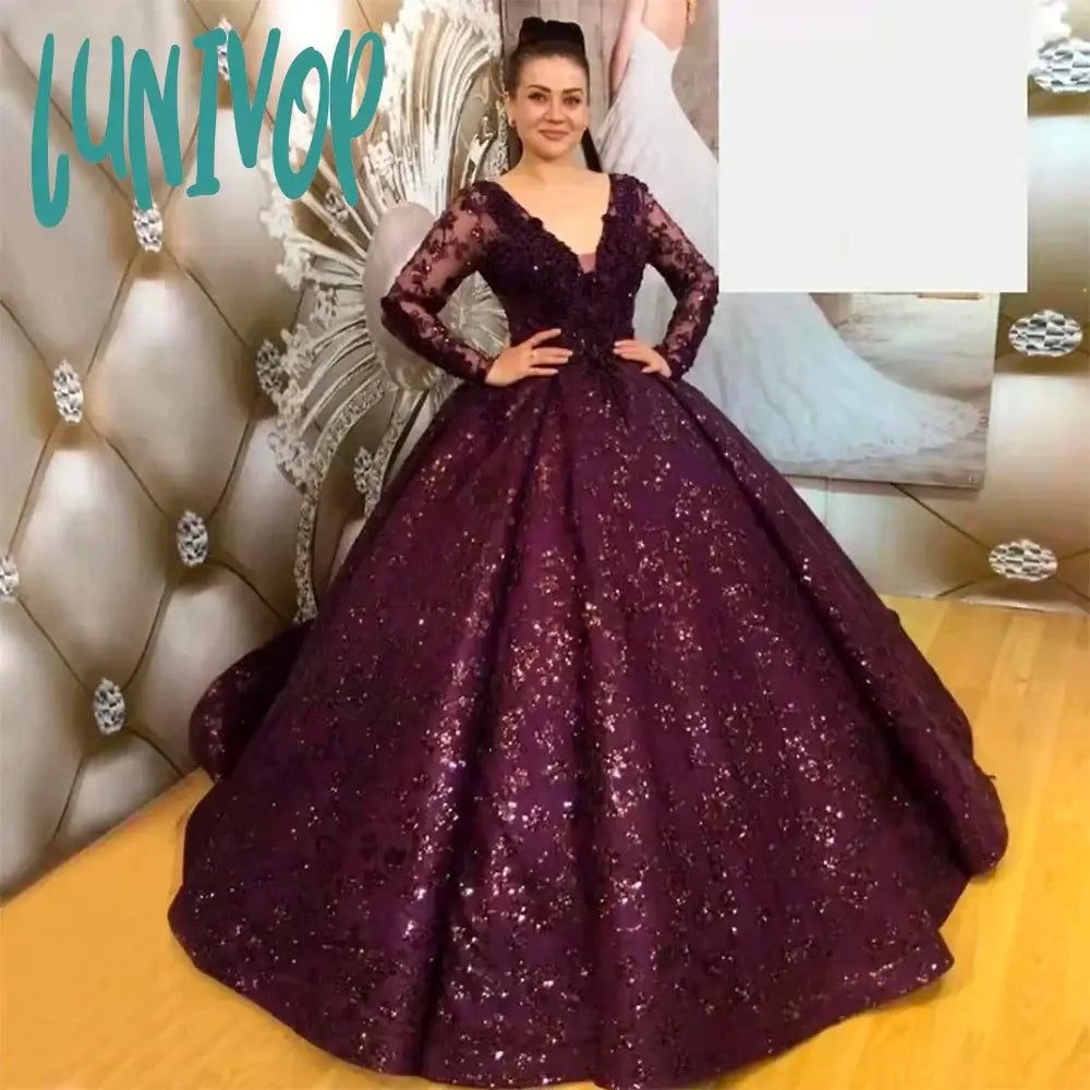 Soft Silk Wedding Dresses for Luxurious Appeal -Lunivop Shinny Sequins Beading Prom Dresses 2024 Full Sleeves Ball Gown Backless Wedding Party formal occasion robes de soirée
