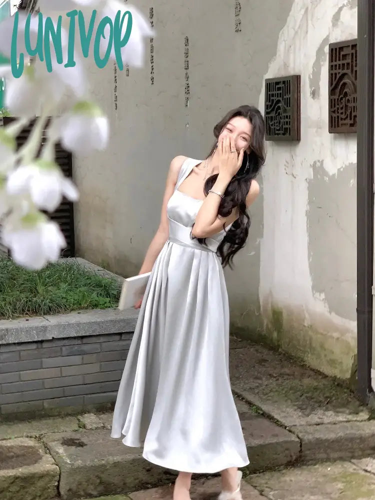 Elegant Bridal Dresses with Beaded Bodice for Sparkling Effect -Lunivop Summer New Elegant Casual Party Mid-length Dress Sleeveless Vintage A-Line Solid Chic Prom Wedding Vestidos Female Clothes Robe