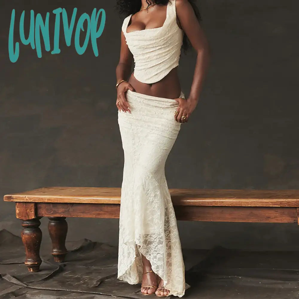 Wedding Dresses with Keyhole Detail for Subtle Sensuality -Lunivop Summer Sleeveless 2 Piece Sets Womens Outfits Elegant Formal Events Wedding Guest Dresses Sexy Cropped Top and Skirt