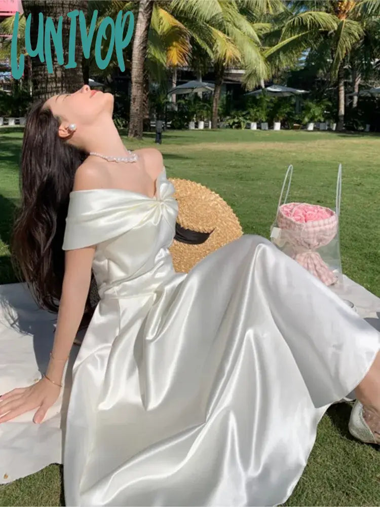 Tulle Wedding Dresses with High Neckline for Elegant Coverage -Lunivop Summer Women New Elegant Wedding White Dress Vintage A-Line Casual Midi Party Prom Vestidos Female Fashion Chic Robe Mujers