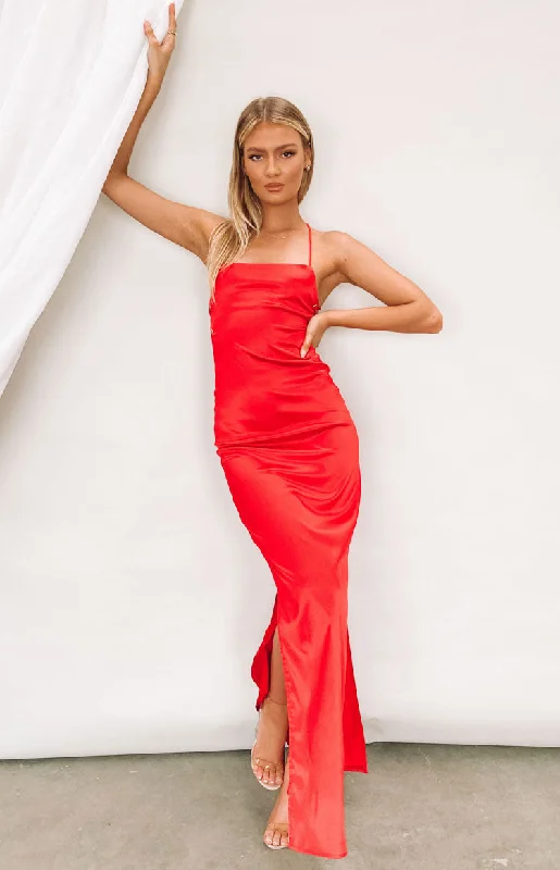 Classic Black Satin Slip Dress -Red Satin Slip Dress with Plunge Neck -Manhattan Slip Formal Dress Cherry