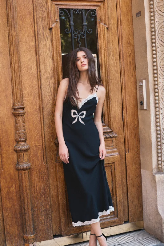 Black Slip Dress with Lace -Slip Dress for Holiday Season -Manuela Bow Slip Maxi Dress - BLACK Black Slip Dress with Lace -Slip Dress for Holiday Season -Manuela Bow Slip Maxi Dress - BLACK