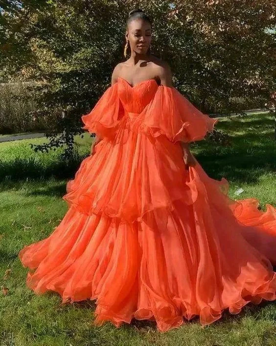 Boho-Chic Wedding Dresses with Flowy Skirt for Carefree Style -Orange organza ball wedding dress,African prom ball dresses gh1969