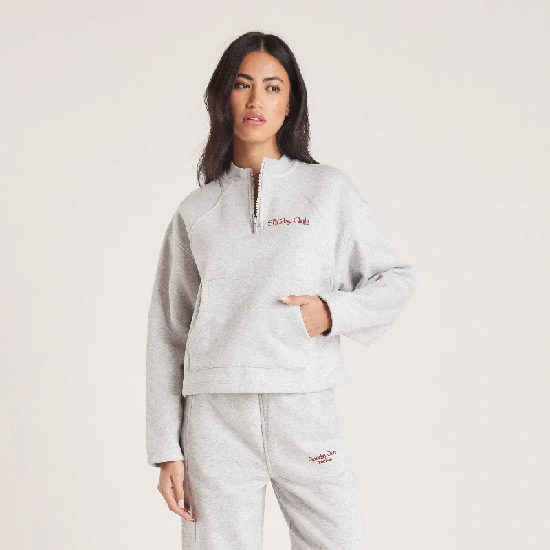 Women's Knit Sweater for Casual Fridays -Quarter Zip Sweater - Grey Marl