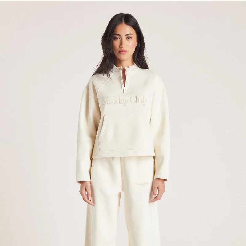 Women's Knit Sweater with Fitted Waist -Quarter Zip Sweater - Tofu