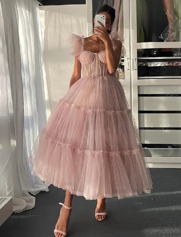 Long-Sleeve Wedding Dresses with Lace for Elegant Finish -Ruffled Sleeves Tulle Dress, Tiered Ruffled A-line Skirt, Bridesmaid Party Dress, Graduation Dress, Wedding Party Dress, Tulle Corset Dress gh1825