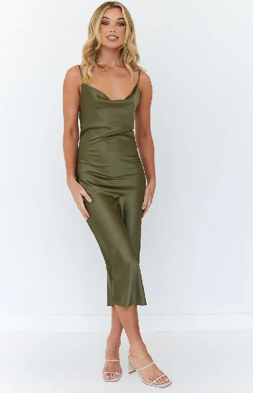 Slip Dress with Cowl Neck -Women's Satin Red Slip Dress for Wedding -Schiffer Slip Midi Dress Khaki Slip Dress with Cowl Neck -Women's Satin Red Slip Dress for Wedding -Schiffer Slip Midi Dress Khaki