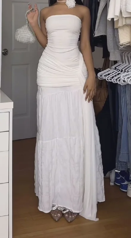 Lace and Satin Wedding Dresses for a Classic Look -Sleeveless white a line prom dress simple wedding dress gh2735