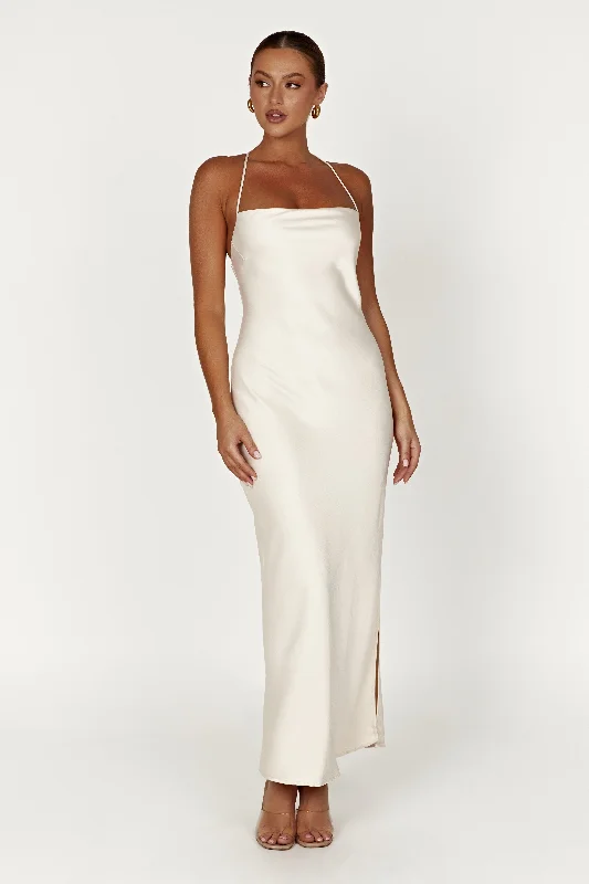 Slip Dress with Ruffled Edge -Women's Casual Red Slip Dress -Sydney Straight Neck Slip Maxi Dress - Cream Slip Dress with Ruffled Edge -Women's Casual Red Slip Dress -Sydney Straight Neck Slip Maxi Dress - Cream