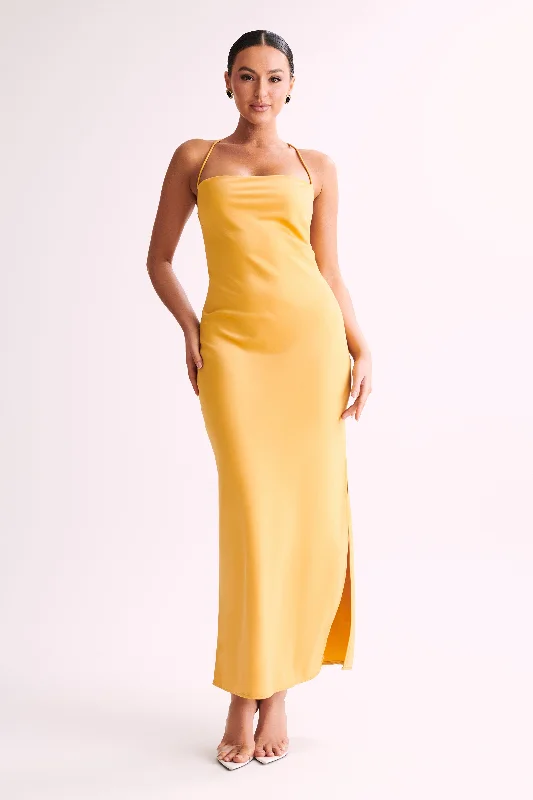 Slip Dress for Summer Parties -Satin Black Slip Dress with Embellishments -Sydney Straight Neck Slip Maxi Dress - Yellow Slip Dress for Summer Parties -Satin Black Slip Dress with Embellishments -Sydney Straight Neck Slip Maxi Dress - Yellow
