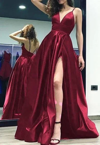 Wedding Dresses with Detachable Skirt for Versatility -V-neck Long Prom Dresses With Slit Fashion Winter Formal Dress Popular Wedding Party Dress gh1168