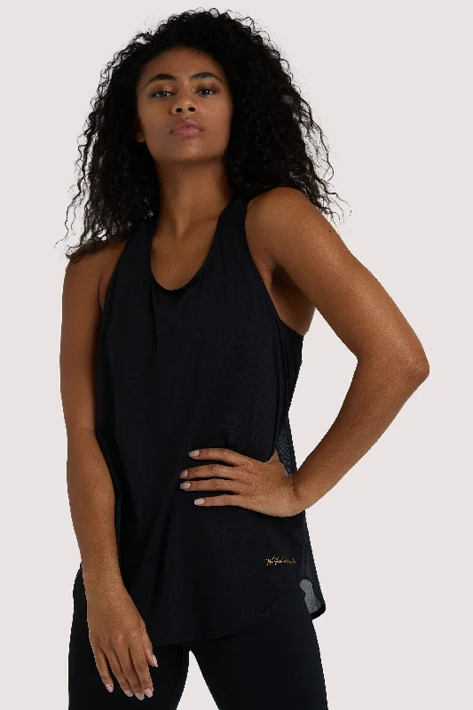 Women's Cami Tops with Pleated Front -Black Jersey Vest