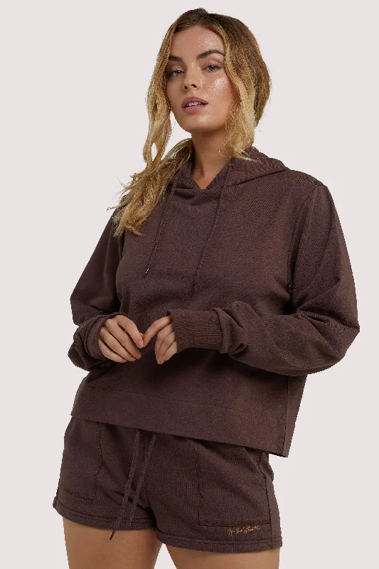 Women's Hoodies for Layering in Cold Weather -Brown Hooded Top