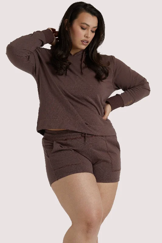 Women's Hoodies for All Seasons -Brown Curve Hooded Top