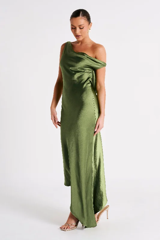 Soft Silk Slip Dress -Satin Slip Dress with Sheer Sleeves -Yvette Slip Maxi Dress With Asymmetrical Hem - Emerald Soft Silk Slip Dress -Satin Slip Dress with Sheer Sleeves -Yvette Slip Maxi Dress With Asymmetrical Hem - Emerald