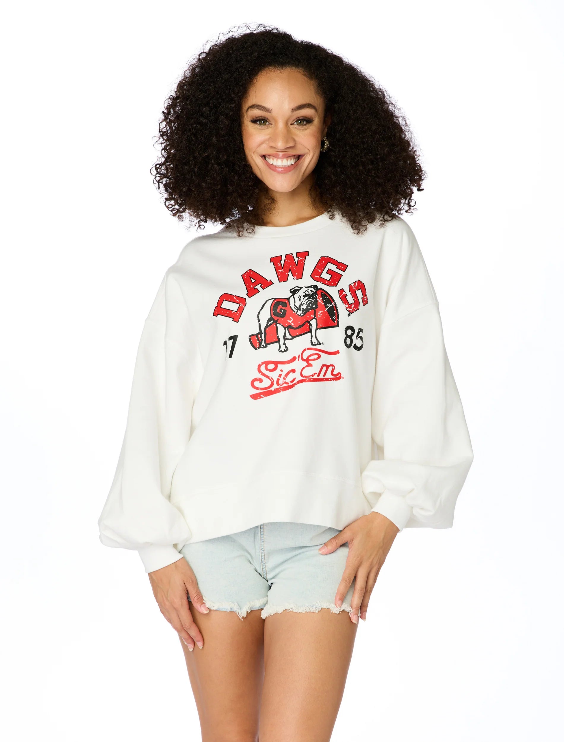 Women's Pullover Sweater with Classic Fit-Stewart Simmons The Dawgs Balloon Pullover UGA Women's Pullover Sweater with Classic Fit-Stewart Simmons The Dawgs Balloon Pullover UGA