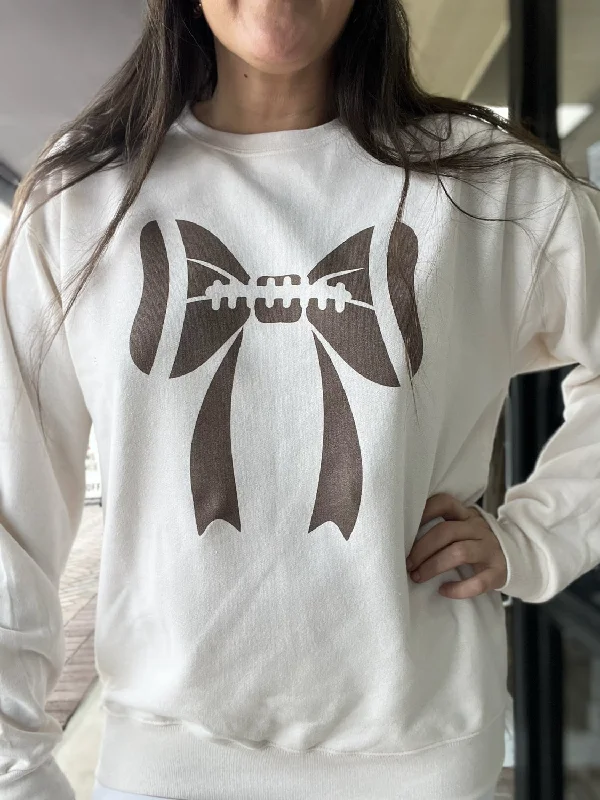 Women's Sweater for Fall and Winter Fashion-Football Bow Crew