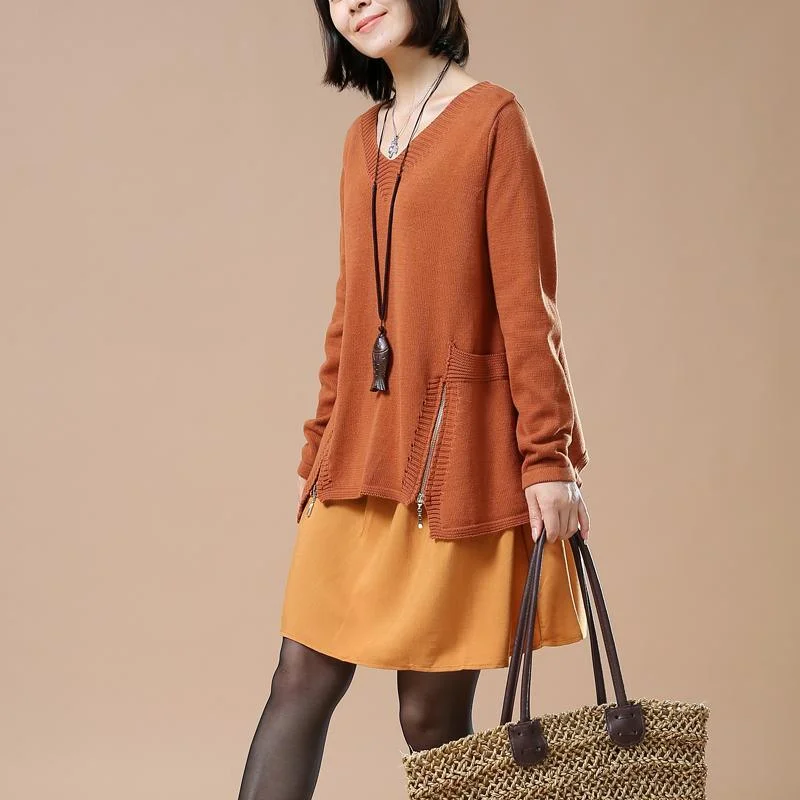 Women's Relaxed Fit Pullovers Sweater-winter orange layered sweaters oversize layered pullover Women's Relaxed Fit Pullovers Sweater-winter orange layered sweaters oversize layered pullover