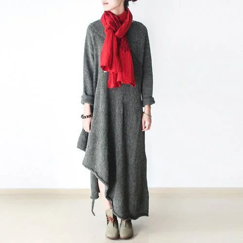 Women's Cashmere Wool Pullover Sweater for Everyday Comfort-2018 gray knit dresses casual o neck long knit sweaters Fine asymmetric pullover sweater Women's Cashmere Wool Pullover Sweater for Everyday Comfort-2018 gray knit dresses casual o neck long knit sweaters Fine asymmetric pullover sweater