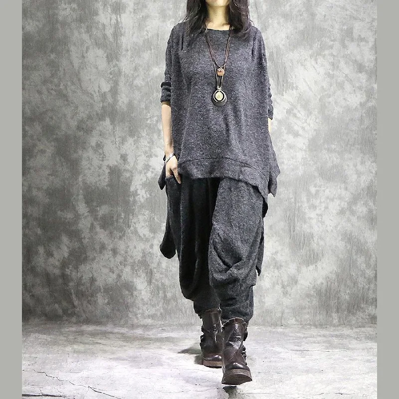 Women's Soft Knit Wool Blend Pullover Sweater for Fall-2019 new casual gray the tabbit wool pullover sweater and women elastic waist wide leg pants Women's Soft Knit Wool Blend Pullover Sweater for Fall-2019 new casual gray the tabbit wool pullover sweater and women elastic waist wide leg pants