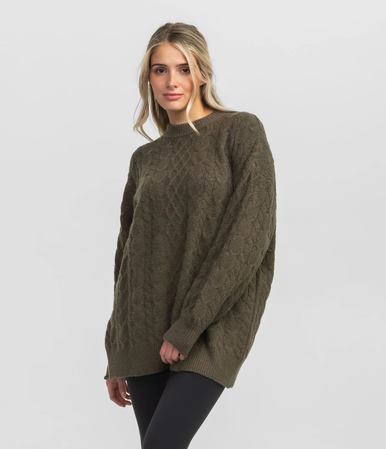 Women's Sweater with Mock Neck-Southern Shirt Comfy Cozy Cable Sweater - Deep Woods
