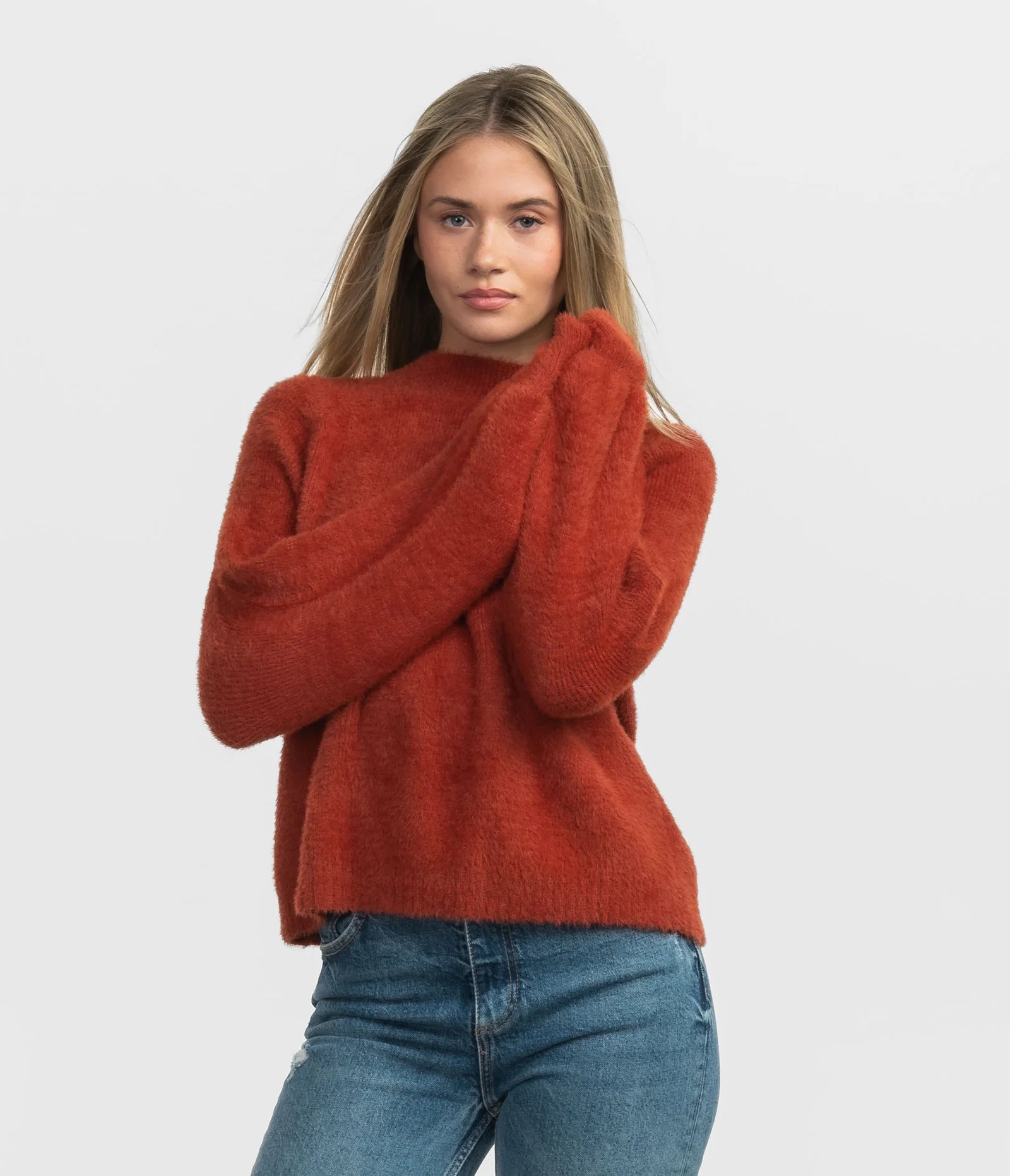 Women's Sweater for Travel-Southern Shirt Feather Knit Mockneck Sweater - Sugar Swizzle Women's Sweater for Travel-Southern Shirt Feather Knit Mockneck Sweater - Sugar Swizzle