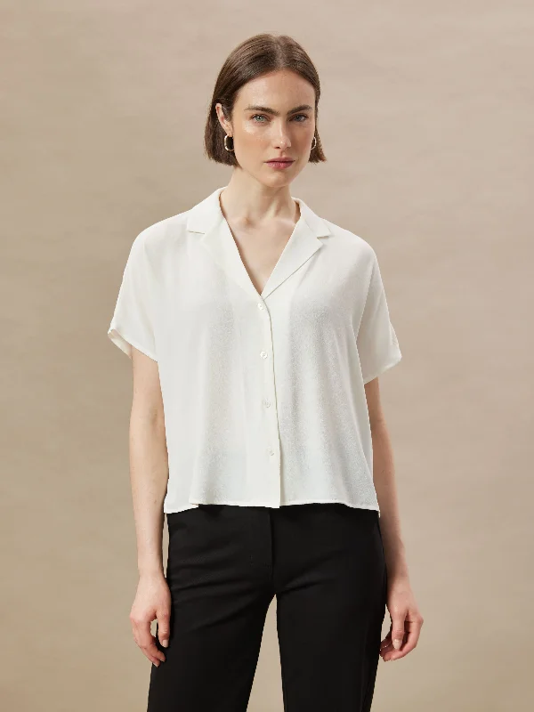 Women's Oversized Plaid Shirts -The Camp Collar Blouse in White