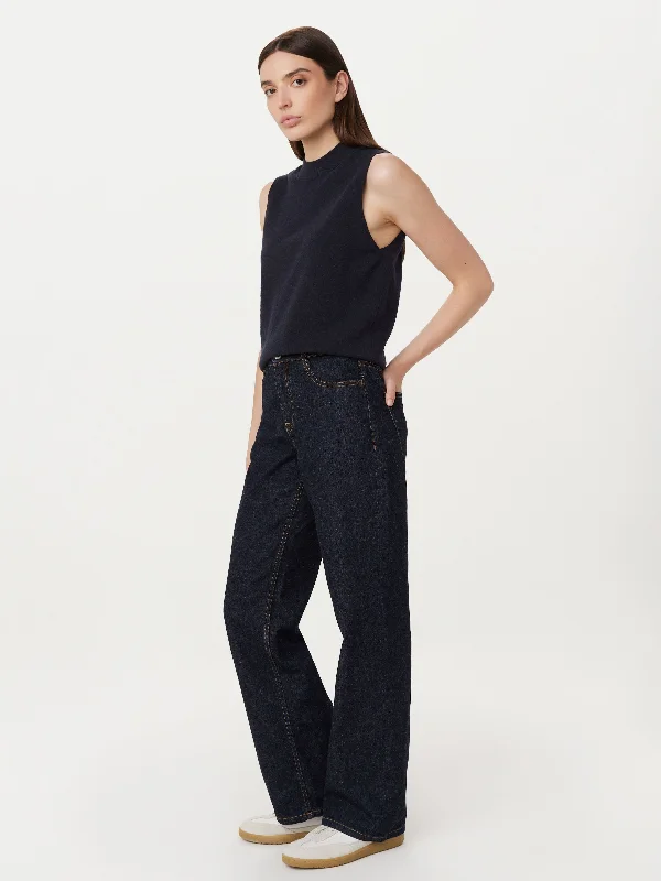 Women's Textured Knit Vests Sweater-The Linen Sweater Vest in Space Blue