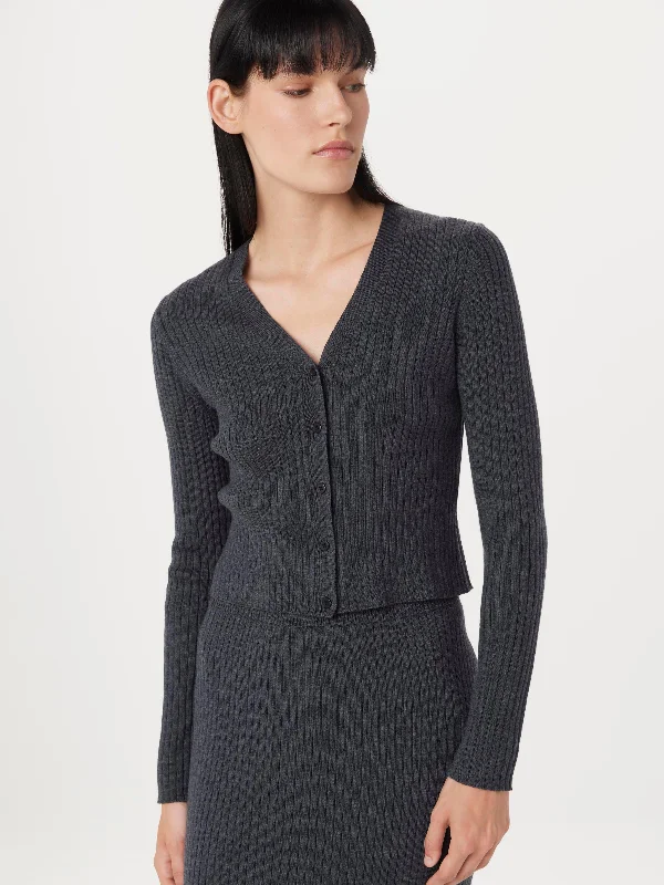 Women's Cardigans Sweater with Cable Knit-The Merino V-Neck Cardigan in Charcoal Grey