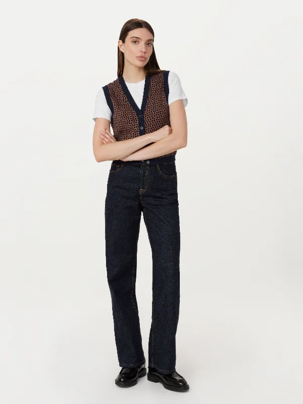 Women's Vests Sweater with Pleated Detail-The Button-Up Sweater Vest in Space Blue