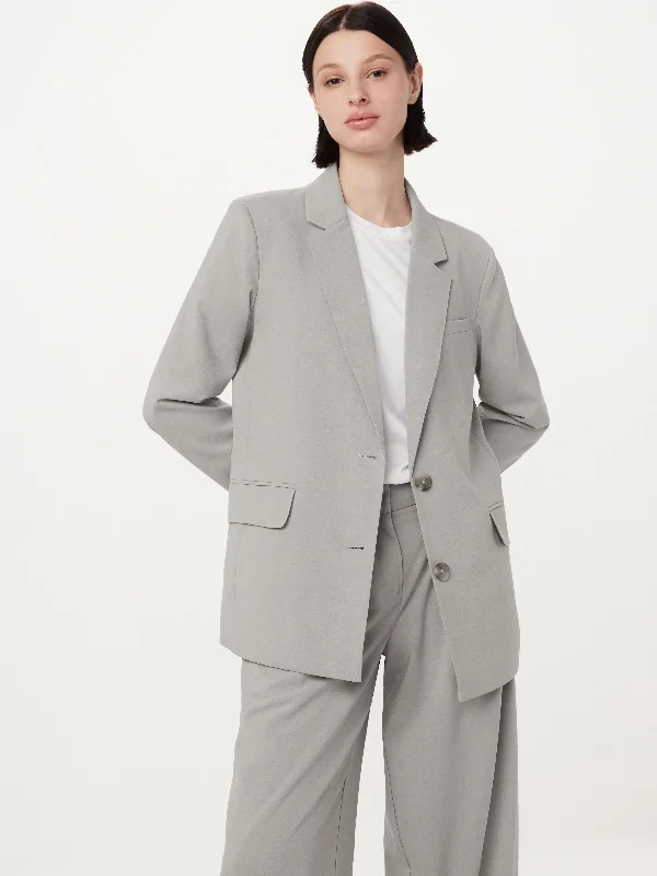 Women's Blazers with Knit Detail -The Relaxed 2-Button Blazer in Light Grey