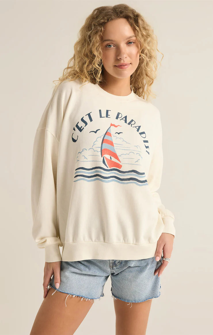 Women's Sweater with Cable Detail-Z Supply Le Paradis Sunday Sweatshirt