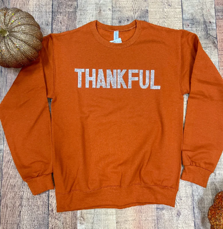 Women's Sweater for Trendy Layers-Distressed Vintage Thankful Bling Sweater