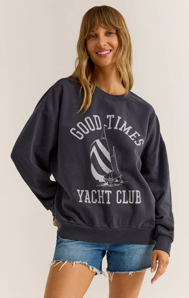 Women's Sweater with Animal Print Details-Z Supply Yacht Club Sunday Sweatshirt