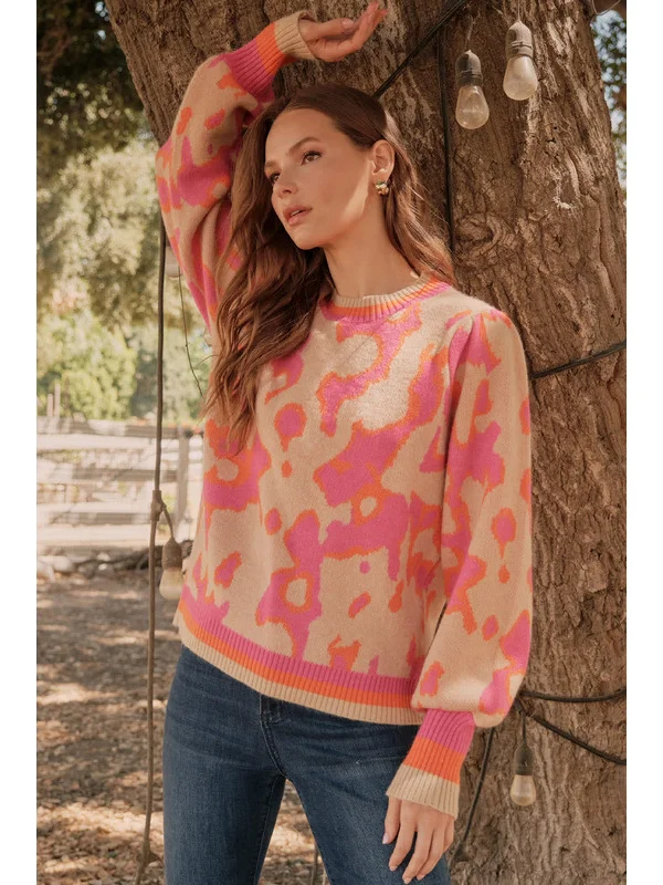 Women's Chunky Knit Pullover Sweater for Cold Weather-Abstract Print Knit Pullover Top Women's Chunky Knit Pullover Sweater for Cold Weather-Abstract Print Knit Pullover Top