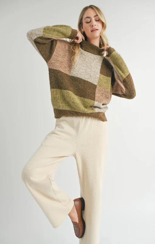 Women's Loose Fit Sweater-Sadie And Sage Forest Walk Turtleneck Sweater